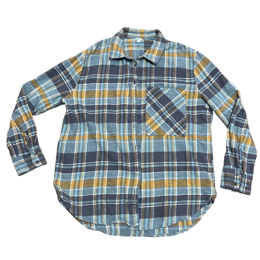 Aerie‎ Cotton Flannel Shirt Womens Small Plaid Long Sleeve Button Up Casual Top